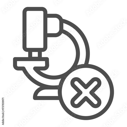 Microscope ban line icon, scientist instrument concept. Vector graphics. Laboratory microscope with close button sign on white background, outline style icon for mobile or web design.