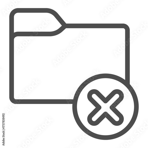 Document folder ban line icon, case concept. Vector graphics. Folder with close button, forbidden item sign on white background, outline style icon for mobile or web design.