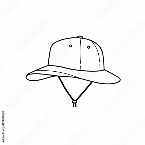 Line Art Broad Brim Pith Helmet Headwear Outdoor Adventure Illustration