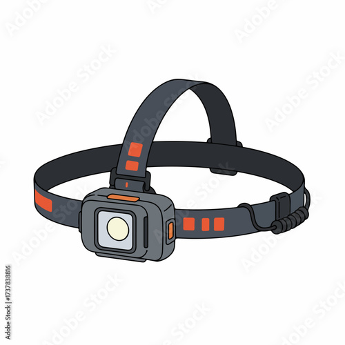 Flat Illustration Head-Mounted Lamp with Adjustable Strap Outdoor Lighting Equipment