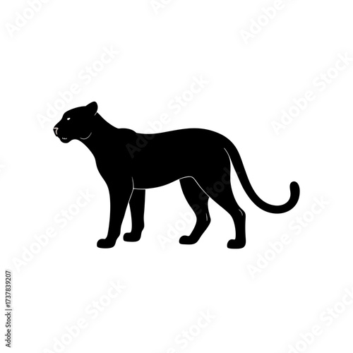 Silhouette of a black panther standing side on transparent background