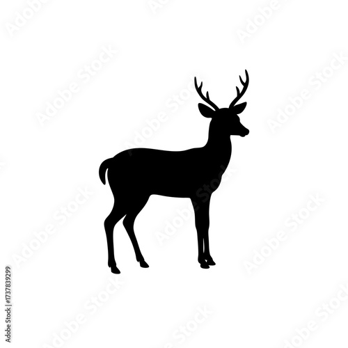 Silhouette of a standing deer with antlers on transparent background
