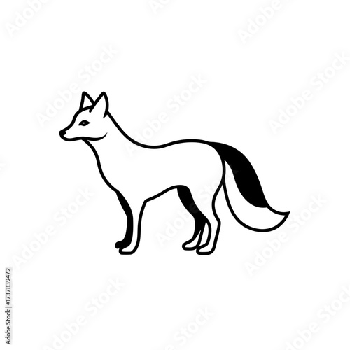 A standing fox with a bushy tail outline on transparent background silhouette