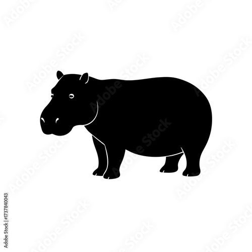 Silhouette of a hippopotamus standing still on transparent background