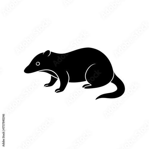 Silhouette of a small black furry animal on transparent background