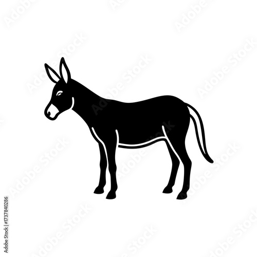 A simple black silhouette of a donkey on transparent background
