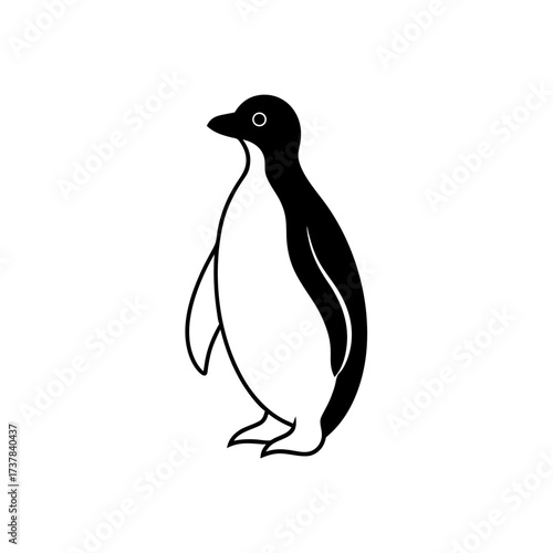 Simple black and white penguin drawing art on transparent background silhouette