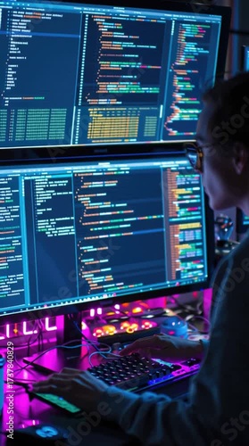 Female Programmer Working Late at Night