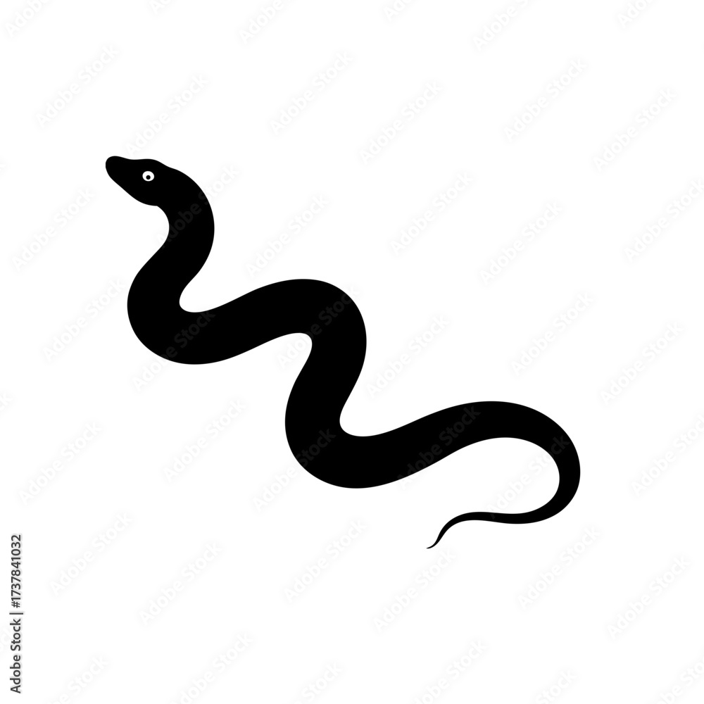 Fototapeta premium Illustration of a simple black snake shape on transparent background silhouette