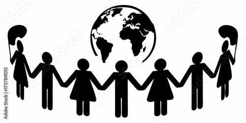 United global community holding hands around the world shows togetherness, support, and global partnership, promoting diversity, peace, and international cooperation