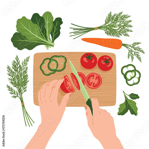 Chopping fresh vegetables for a healthy meal preparation.