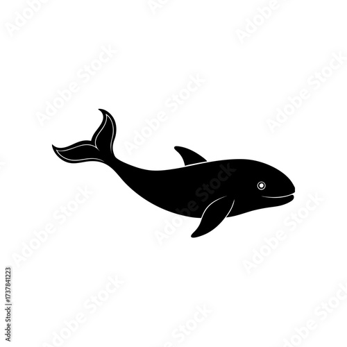 Silhouette of a swimming pilot whale art on transparent background