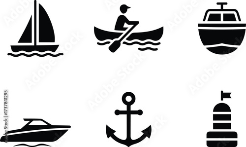 Sailing, Boating, and Marine Navigation Icon Set