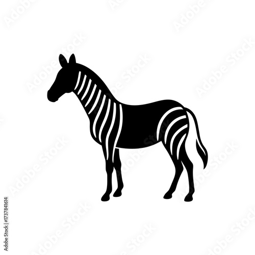 Silhouette of a standing striped zebra art on transparent background