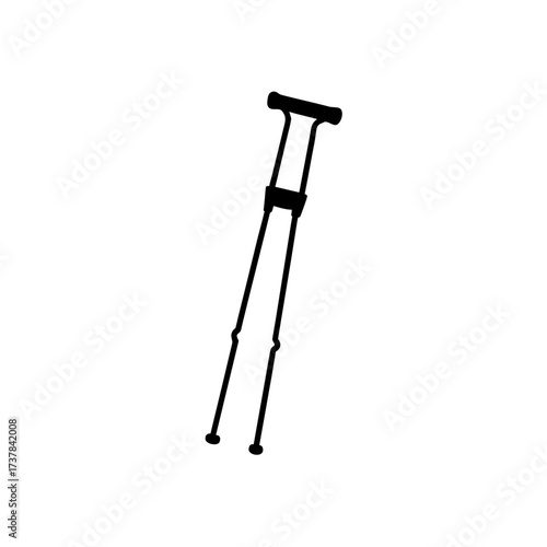 Illustration of a single black crutch tool on transparent background silhouette