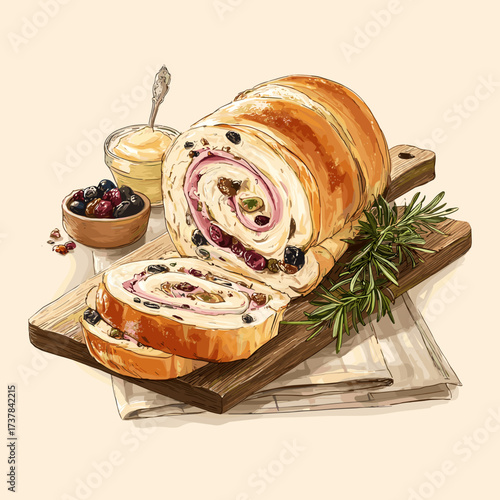 Venezuelan Pan de Jamón Rolled Bread with Ham, Olive and Raisins
