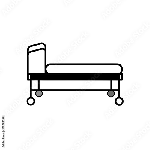 Illustration of a hospital gurney bed side on transparent background silhouette