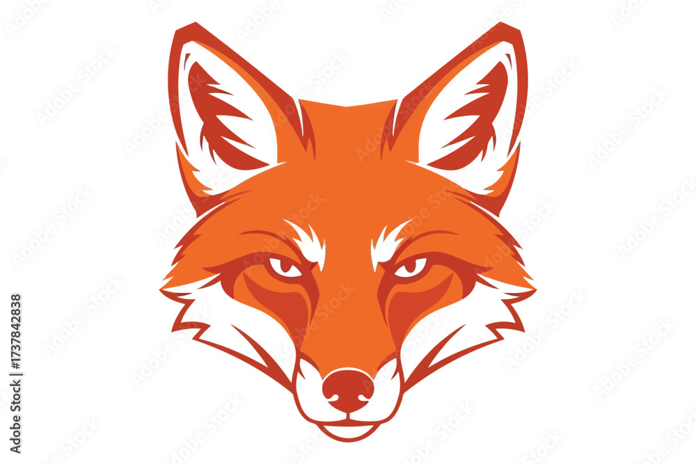 Fototapeta premium Illustration of a fox head, showcasing its sharp features, pointy ears, and intense gaze, perfect for logos, emblems, or wildlifethemed designs