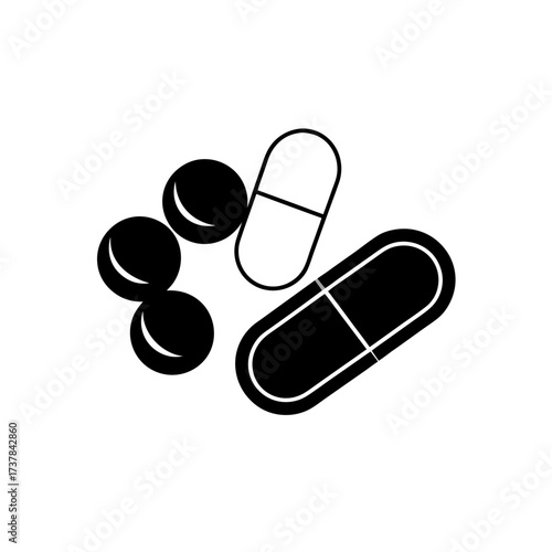 Assorted pills and capsules illustration on transparent background silhouette