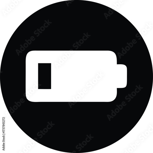 Low Battery Indicator Icon in Black Circle on White Background
