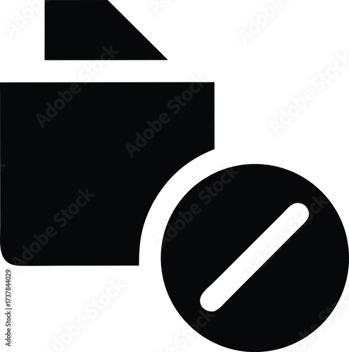 Black and White File Prohibition: Denied Document Access Icon Illustration