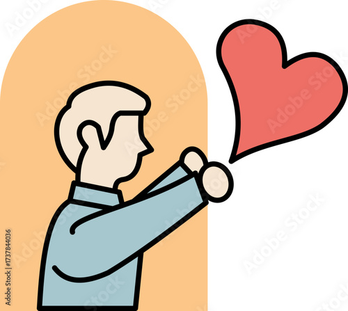 Person offering a red heart shape love symbol through an archway concept