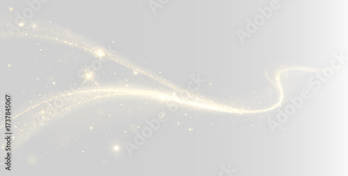 Quadro su tela Brilliant wave of luxury light, twirling shine, glowing fantasy background, golden flickering dust, bright fire effect, black sparkle trail, curved magic beam