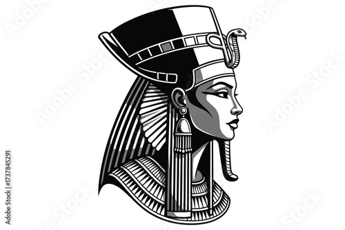 Illustration of an egyptian queen with traditional headdress, a symbol of power, royalty, and ancient civilization, perfect for historical themes