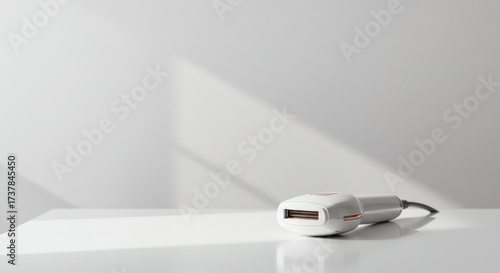 Laser hair removal device on a white table in minimalist space  