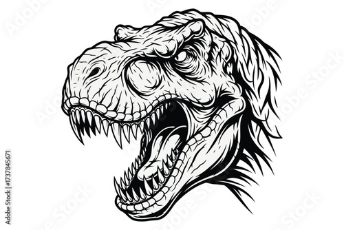 Illustration of a ferocious tyrannosaurus rex head with sharp teeth, a symbol of prehistoric power, perfect for dinosaurthemed designs