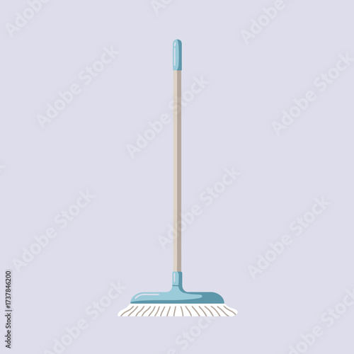 A light blue broom with a long handle and bristles.