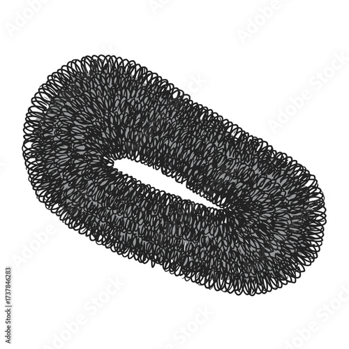 Black spiral hair tie illustration isolated on white background.