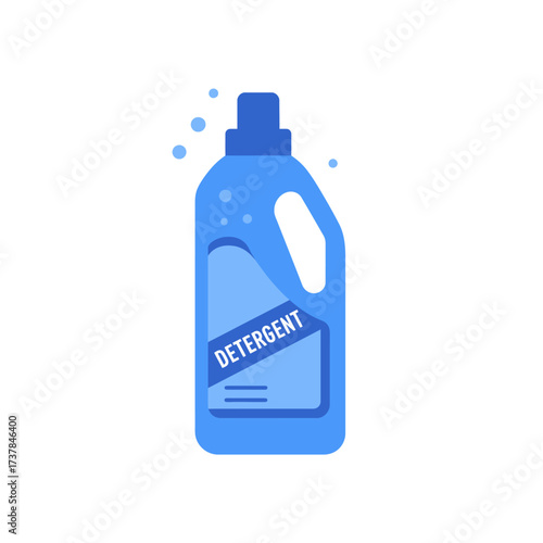 Blue Plastic Bottle of Liquid Laundry Detergent with Label.