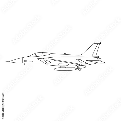 Detailed Line Drawing of a Modern Fighter Jet.