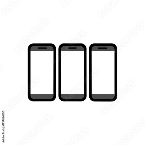 Three smartphones arranged in a row here on transparent background