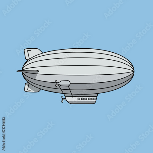 Illustration of a Vintage Airship with Propellers and Gondola.