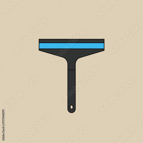 Illustration of a squeegee with blue blade and black handle.