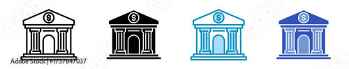 Bank Building  Icon Set Multiple Style Collection