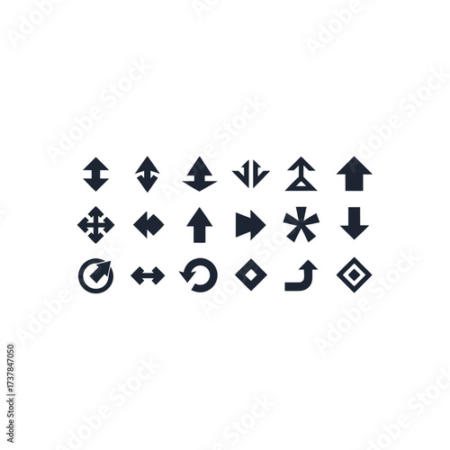 Collection of various direction arrows set on transparent background