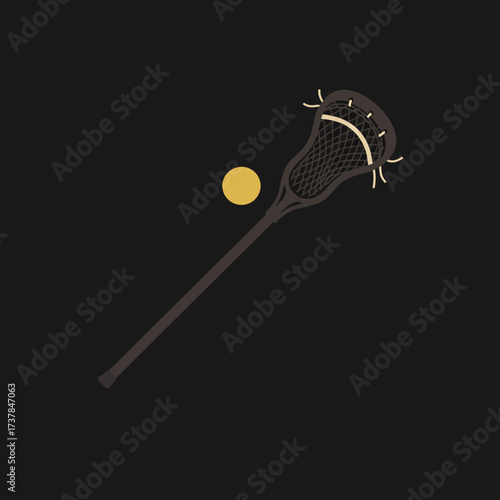 Lacrosse Stick and Ball Illustration on Dark Background.