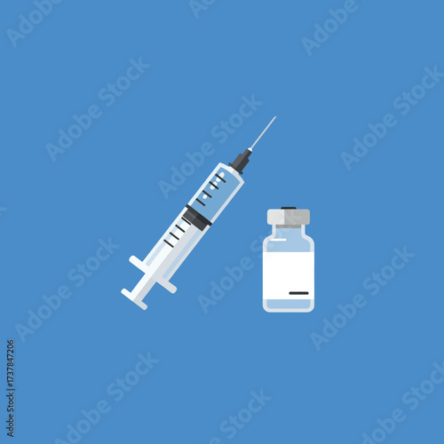 Medical syringe and vial illustration for healthcare and science.