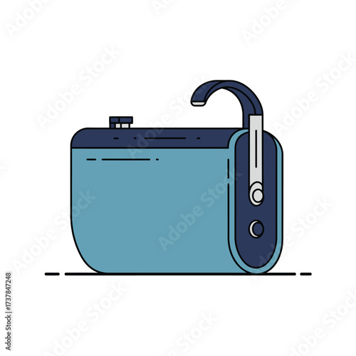 Modern Blue Water Heater with Faucet and Controls.