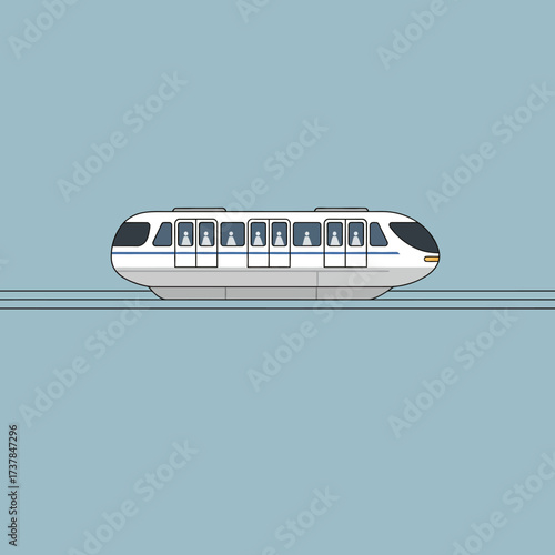 Modern Monorail Train Illustration on Elevated Track.
