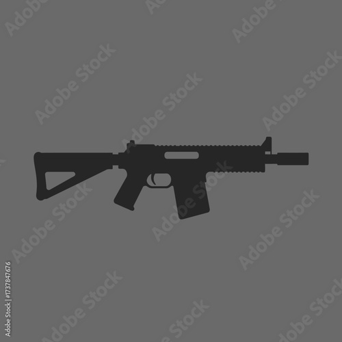 Silhouette of an assault rifle on a solid background.