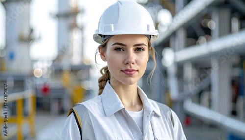 Woman in white hardhat