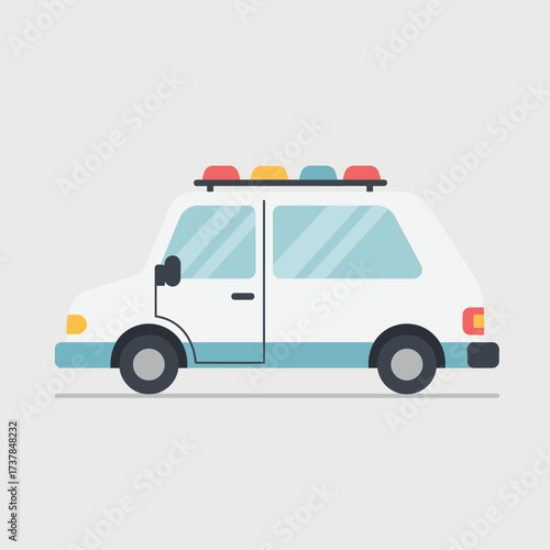 White Police Car with Flashing Lights.