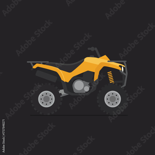 Yellow All-Terrain Vehicle ATV Quad Bike.