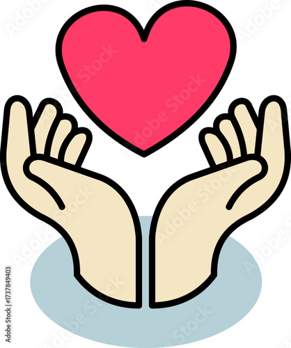 Caring hands gently holding a heart, symbolizing love and compassion