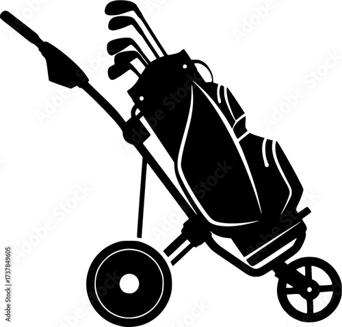 Golf push cart silhouette, Golf pull cart silhouette, Golf push cart, Golf pull cart, Golf bag trolley silhouette, Bag trolley, Golf pushcart vector