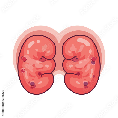 Flat vector illustration showcasing detailed human kidneys anatomy diagram